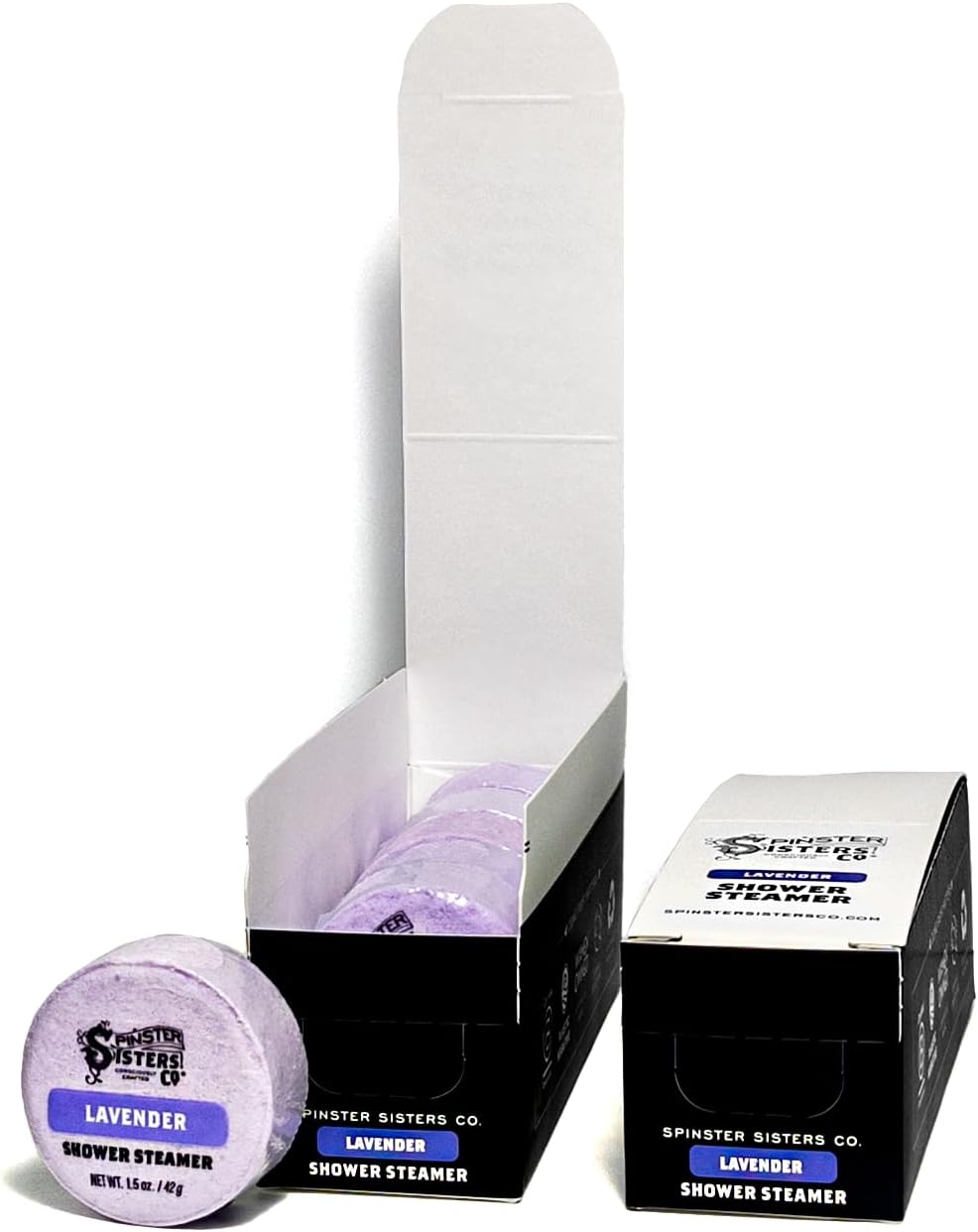 2 Case Bundle - Spinster Sisters Lavender Shower Steamer - Natural Essential Oil Aromatherapy, Luxury, Refreshing, Relaxation, Biodegradable Shrink wrap