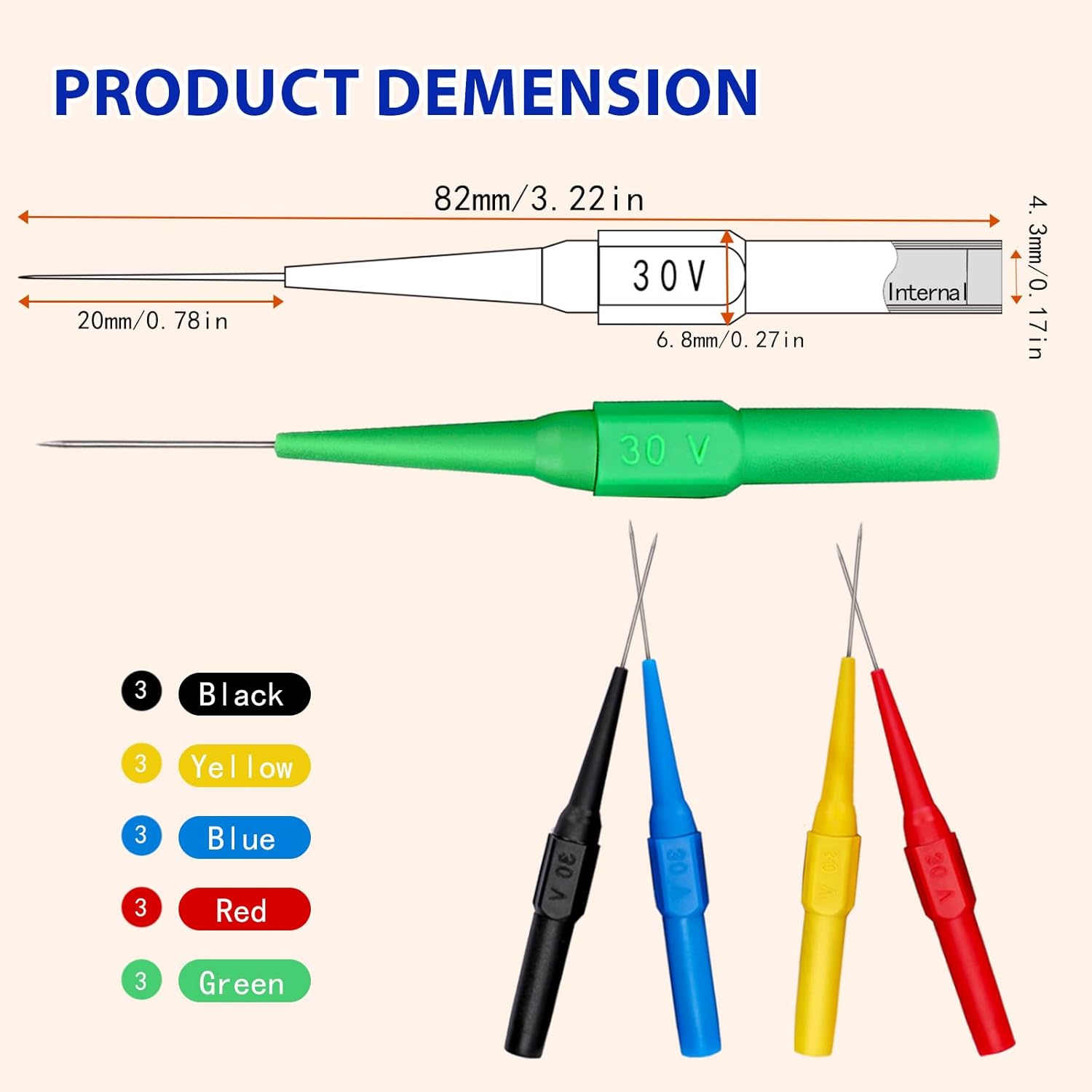 15pcs Test Back Probe Pin with 4mm Banana Socket (0.7mm Needle) Non-Destructive Pin Test Probes Pins Insulation Piercing Needle Multimeter 4mm Banana Socket for Car Tester