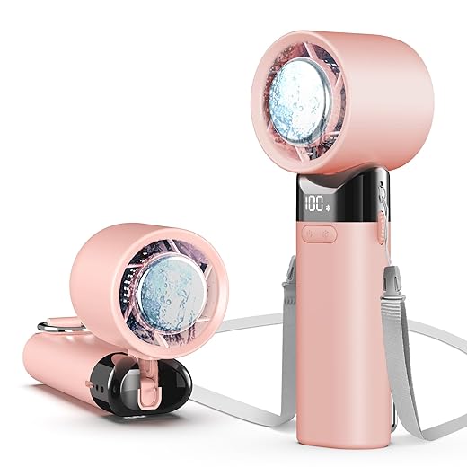 sylvwin Portable Handheld Fan,Adjustable Mini Fans Speed(1-100),5000mAh Battery Rechargeable Personal Fan,Cooling Handheld Fans for Travel Camping Outdoor(Pink)