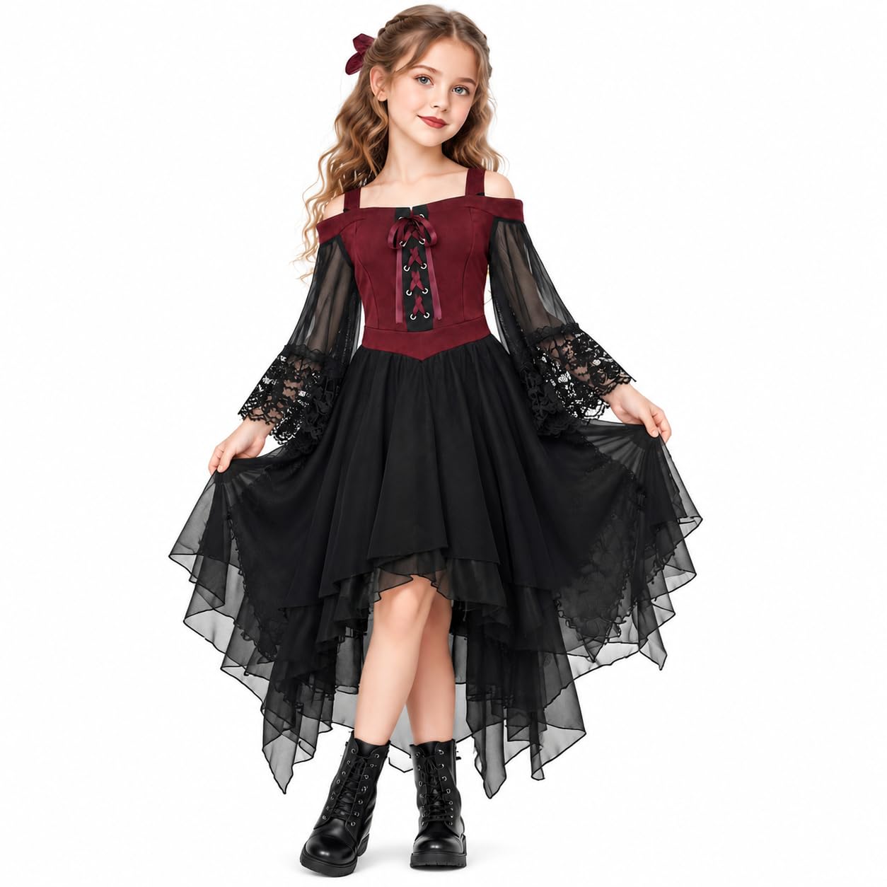 Vampire Costume Gothic Kids Outfits Chiffon Dress Outfits for Age 7 To 12 — image 1