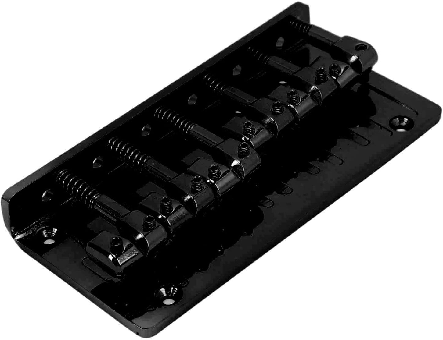 Walfront 6 String Bass Bridge Fixed Top Load Hardtail Bridge with Zinc Alloy Saddle for Electric Bass Guitar Jazz Bass Replacement Part Black