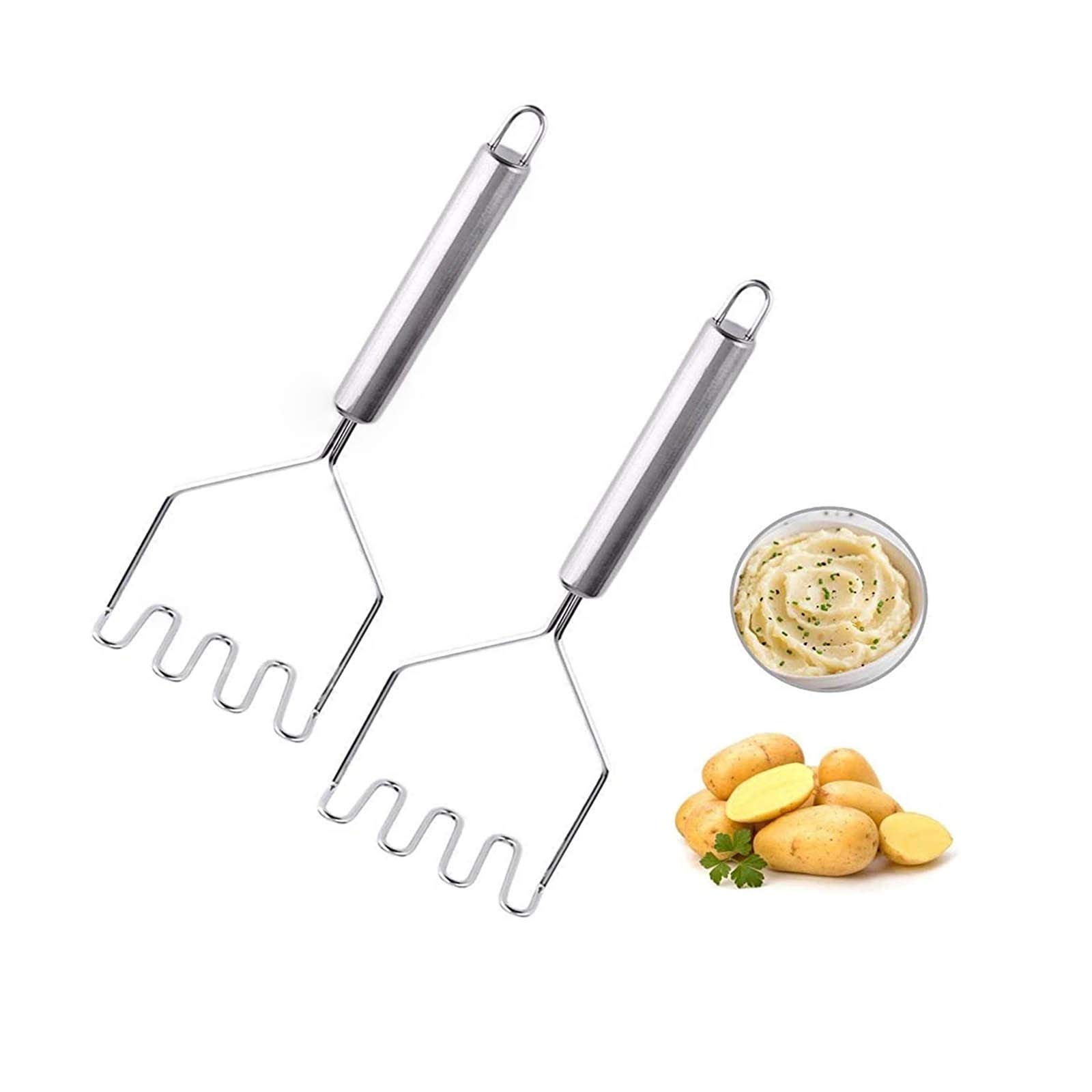 ALIQI 2 Pcs Potato Masher Stainless Steel, Perfect for Mashing Soft Foods, Durable Rust-Proof Ergonomic Handle, Safe, Easy to Use and Clean