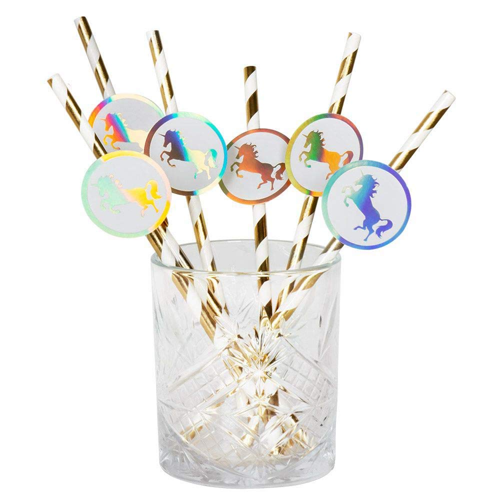 Boland 50006 Unicorn Paper Straws, Pack of 6, Length 20 cm, Environmentally Friendly, Drinking Straws, Paper Straws, Cocktail, Beach, Garden, Party, Tableware, Theme Party, Carnival