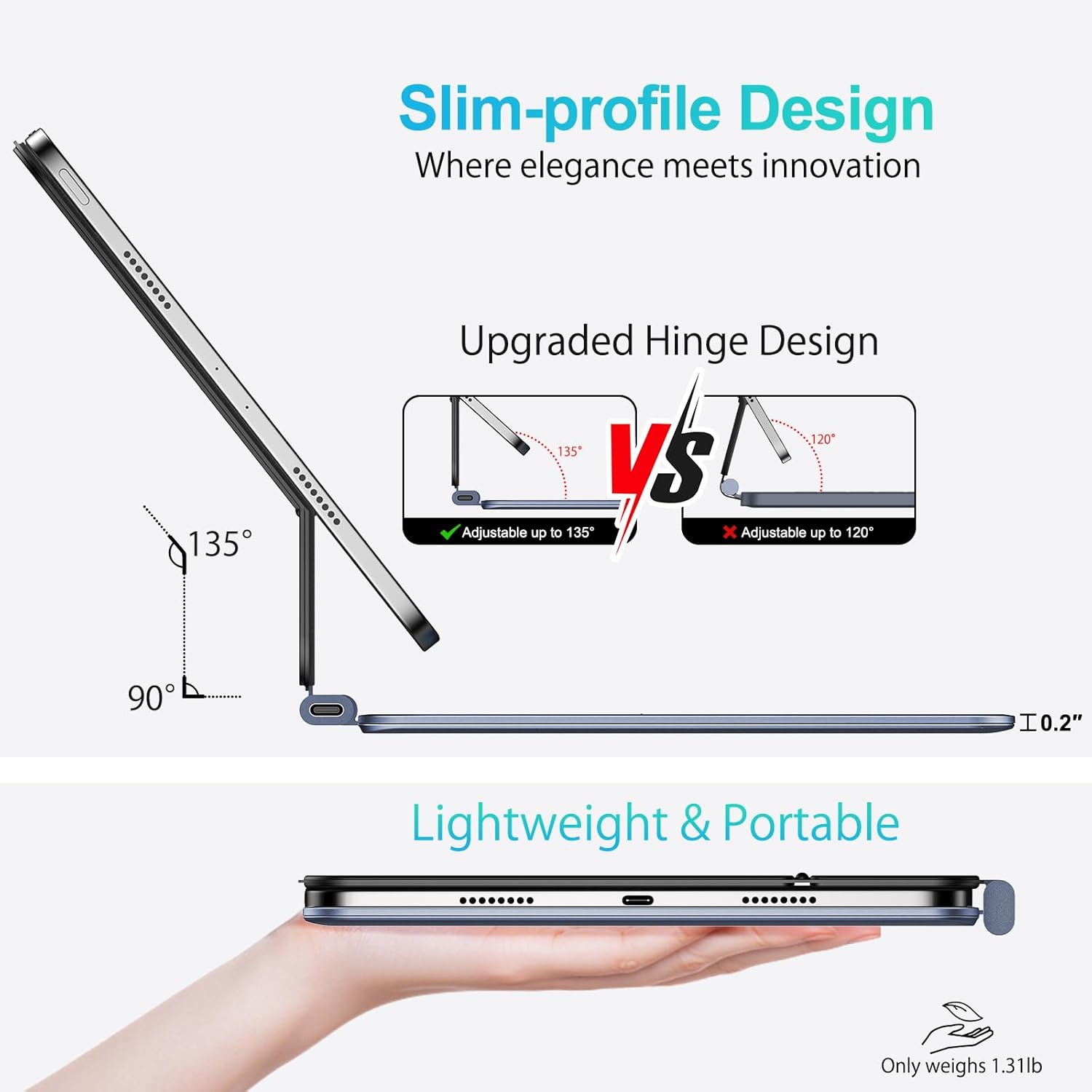 Magic Keyboard for iPad A16, Lightweight Keyboard Case for iPad 11th (A16 2025) & 10th Generation (2022), Ultra-Slim Smart Keyboard with Trackpad, 7 Colors Backlight, Silver