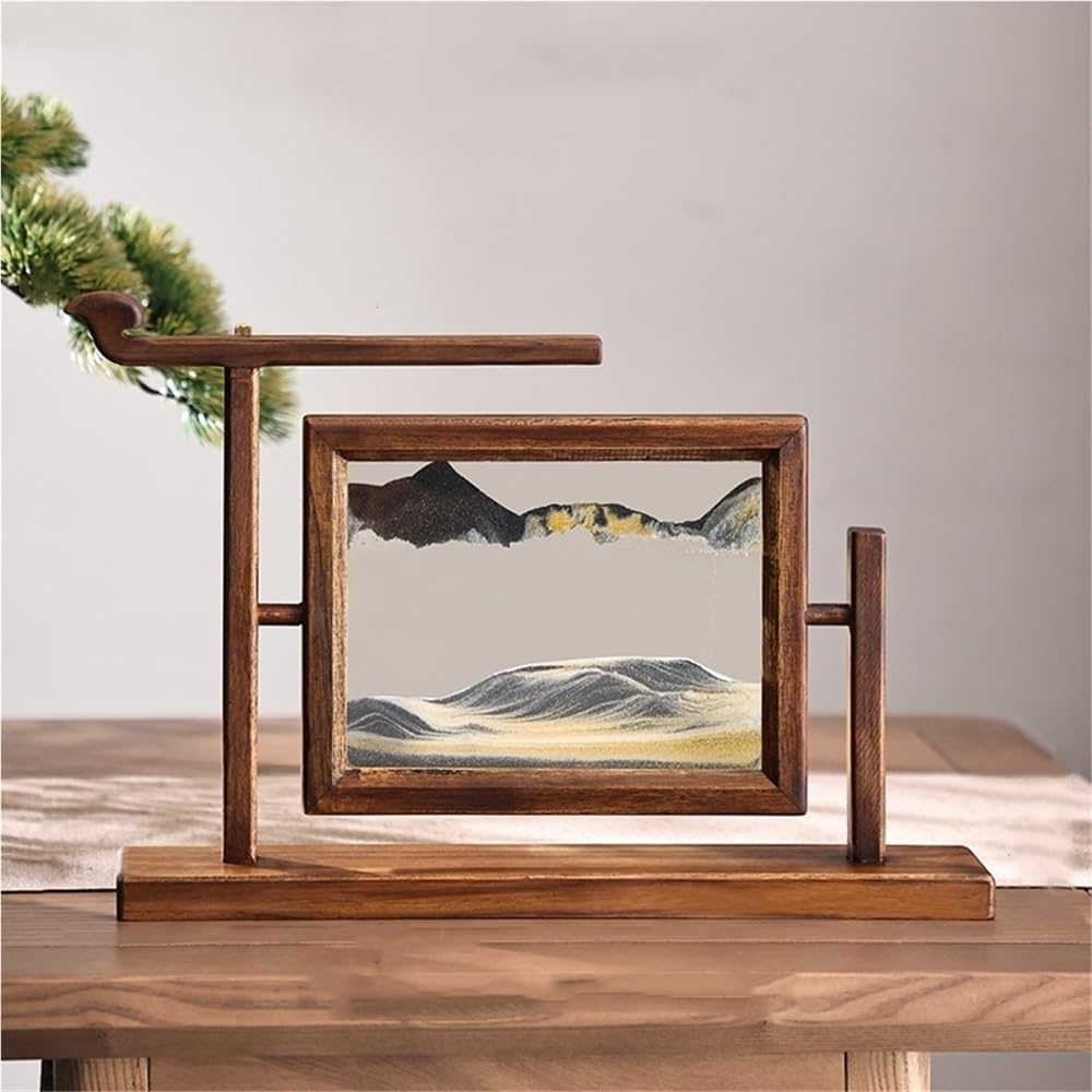 Decorazione in legno massello con sabbia mobile, decorazione per scrivania, clessidra paesaggistica per soggiorno, studio e dormitorio (grigio)