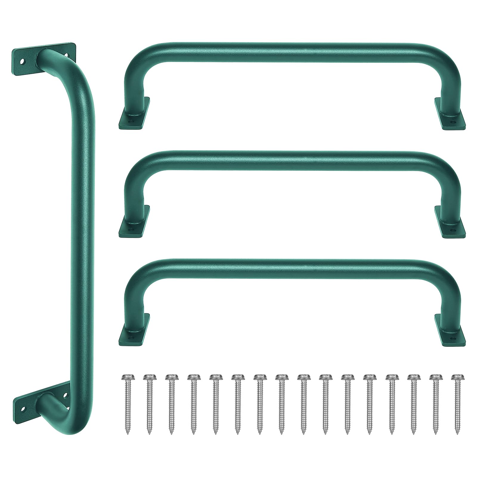 ESPETS 17 Inch Green Safety Handles Metal for Playground Accessories Pack of 4 - Swing Set Attachment Handle Grips, Playset Grab Handles, Indoor Monkey Bars for Wood Play Structure