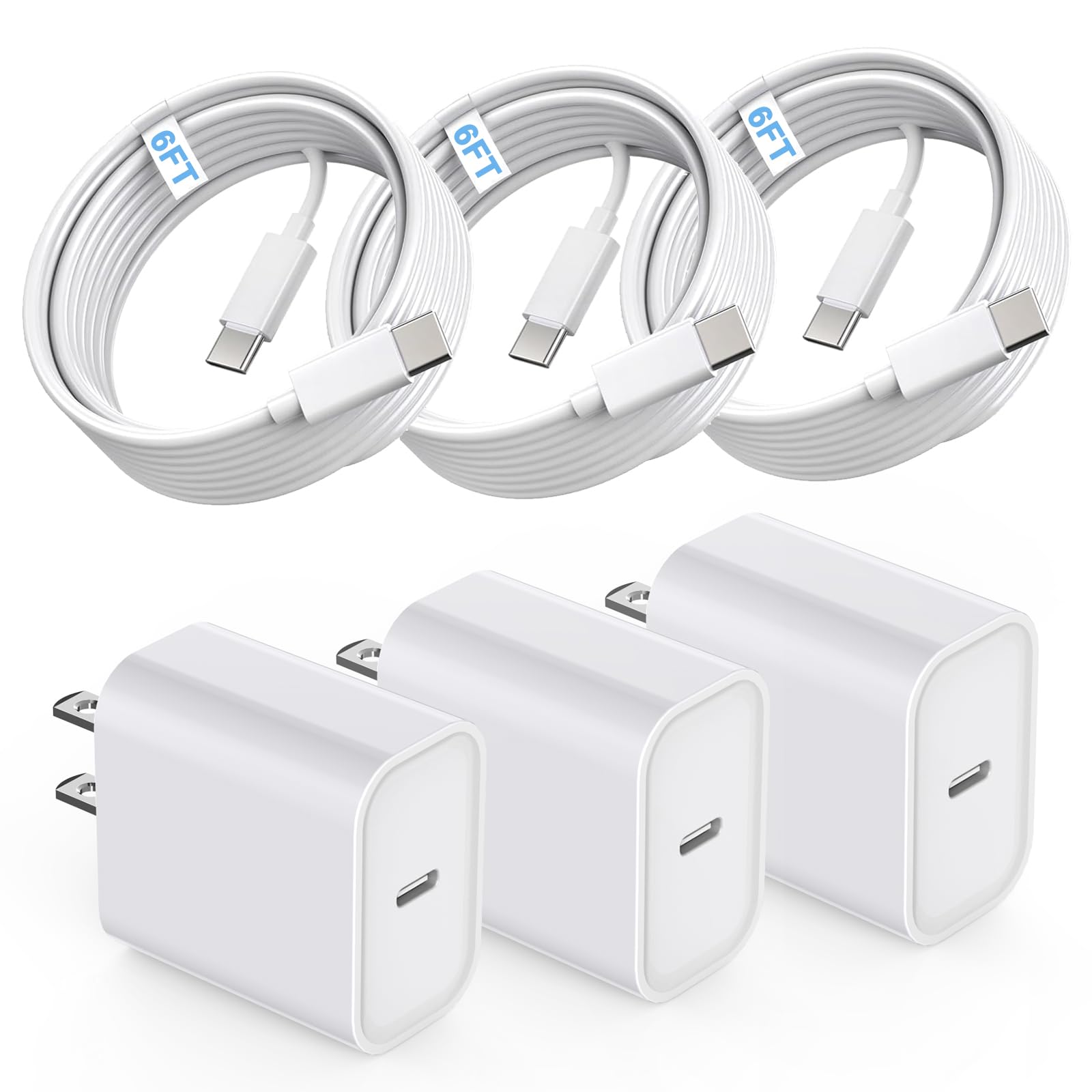 iPhone 17 16 Charger Fast Charging 3Pack Apple MFi Certified 6FT Long USB C to USBC Cable with