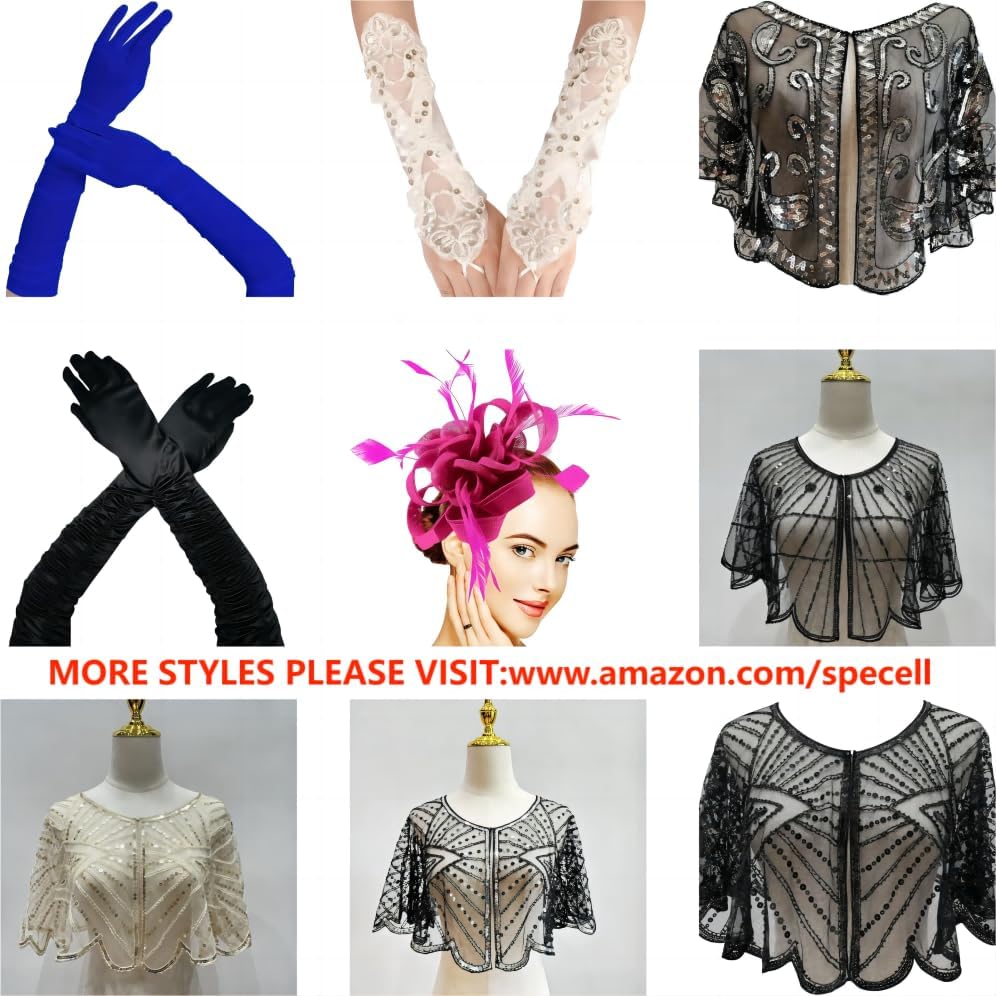 Specell 1920s Shawl Wraps Wedding Bridal Wrap Sequin Beaded Shawl For Evening Dresses Wedding Gatsby Party Harlem Night. Black Navy Blue - Image 7