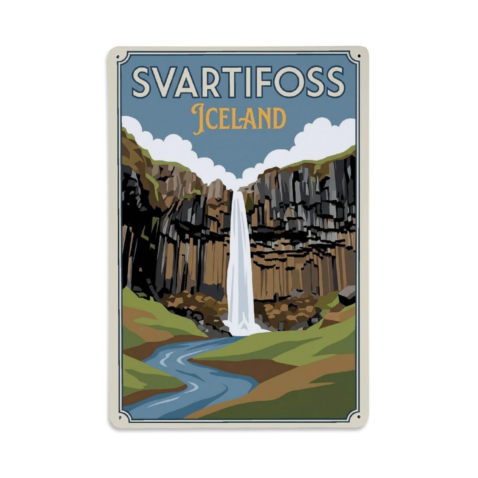 Gead 8X12inch Style Vintage Travel Svartifoss Iceland Waterfall Metal Tin Sign