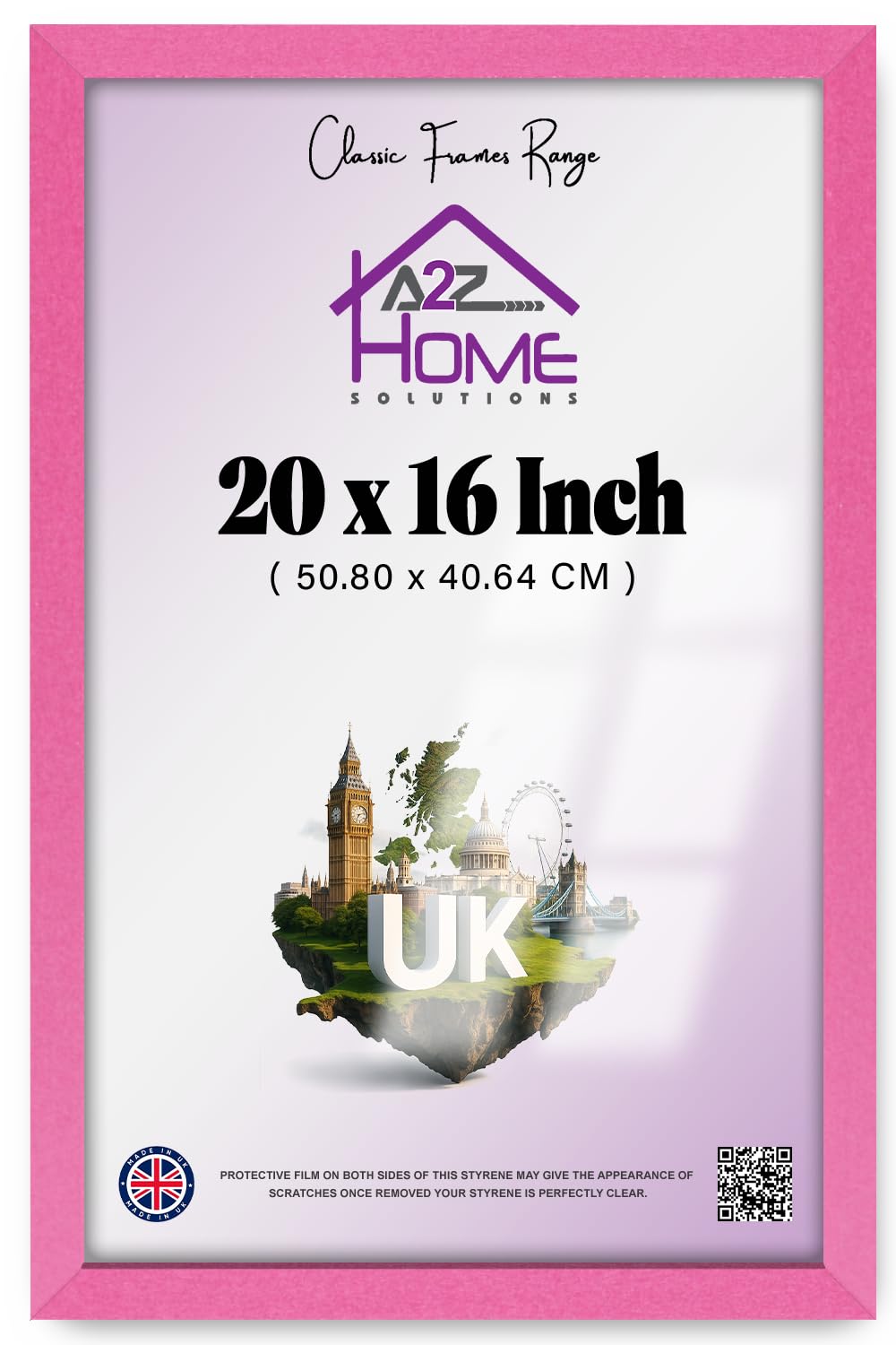 A2Z Home Solutions® Wall Floating Poster Frame Pink 16 x 20 Inch Frame Display 40.64 x 50.8 cm Huge Maps Flags Landscapes family Photos Prints Pictures With Clear HD Perspex Strong 30x15 MM Moulding