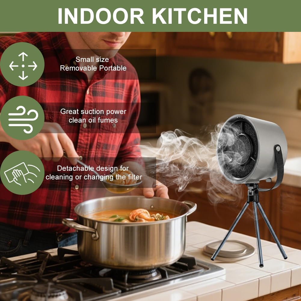 Hotte Aspirante Portable, Hotte de Cuisine Portable à 3 Vitesses, Mini Hotte Aspirante, Ventilateur Amovible et Lavable, Pour Dortoir, Camping, Barbecue Intérieur, Fondue (Noir)