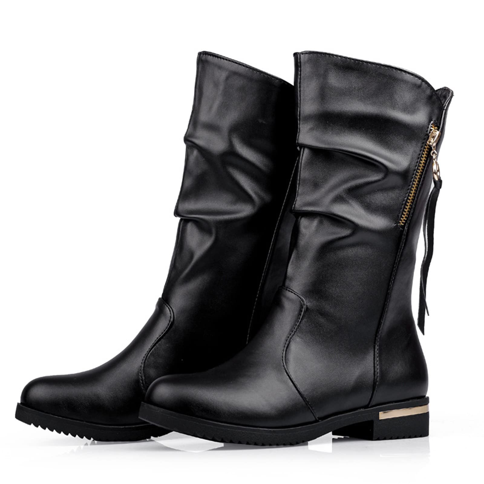 Stivaletti da Donna in Pelle con Tacco Basso da Donna Autunno E Inverno Manica A Tubo Medio Taglia Super Large