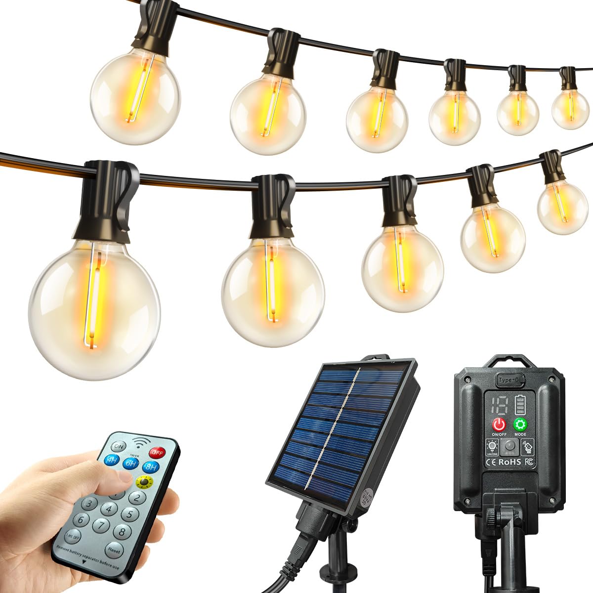 Meetaa ストリングライト ソーラー G40 LED 7.5m 13球 PC…