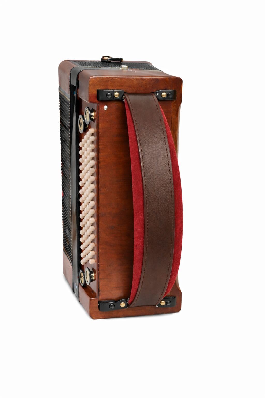 Generisch Akkordeon Bassriemen 120 Bässe rot-braun inkl. Verstellerset – hochwertiger Bassgurt für Akkordeon – verstellbar, gepolstert, robust, komfortabel – Musikzubehör in alpenländischem Design