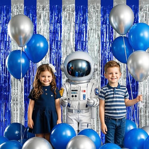 Image of BEISHIDA 2Pcs Blue Silver Door Streamers Congrats Grade 2026 Decoration Backdrop Foil Fringe Tinsel Party Streamers Curtains for Birthday Graduation Winter Party Decoations (3.28 ft x 6.56 ft)