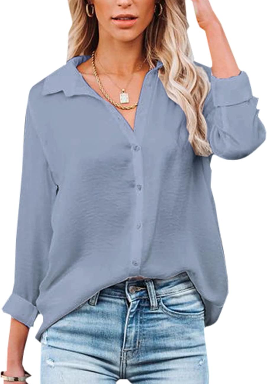 NONSAR Damesblouse, V-hals, elegant, lange mouwen, casual werktops met