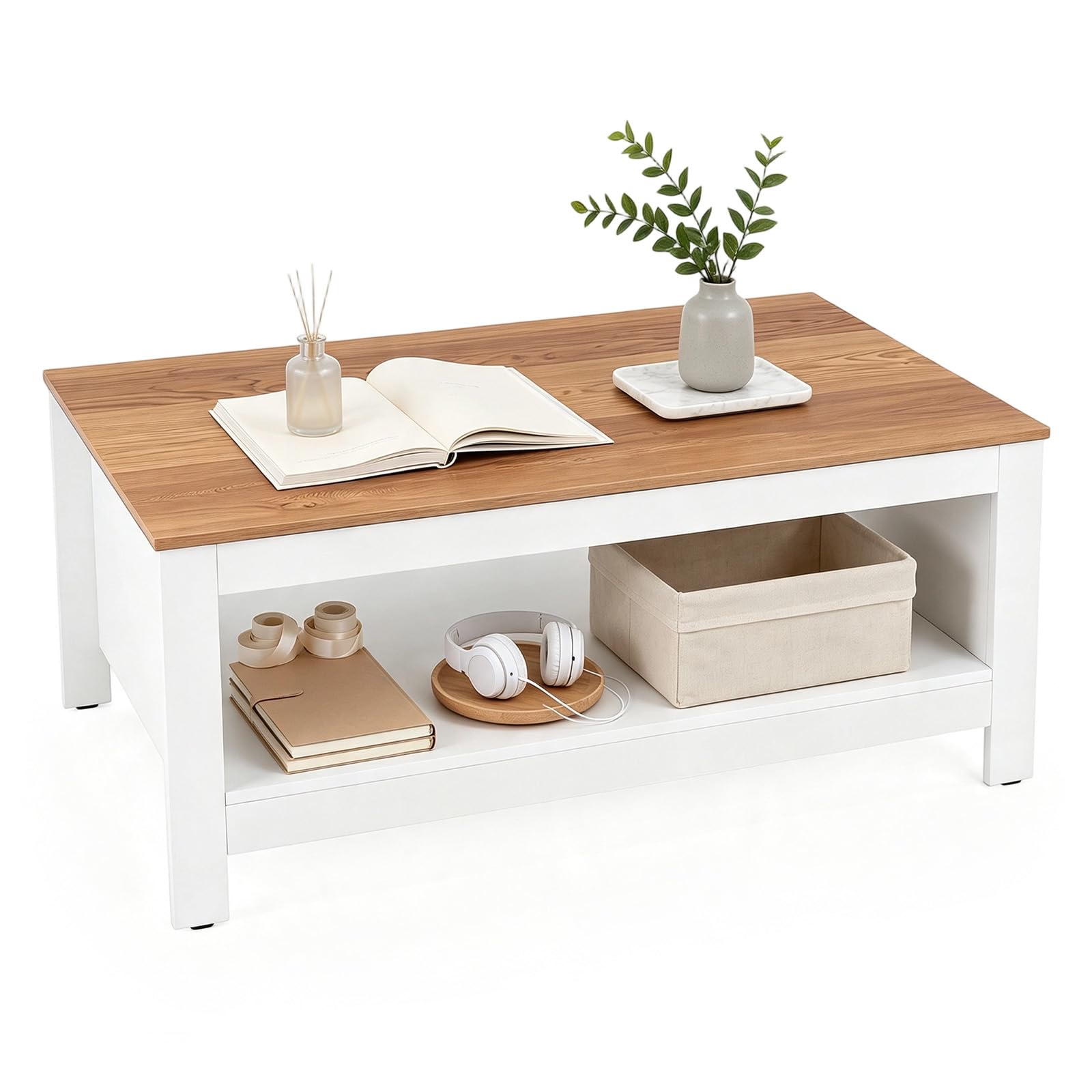 SOARS Table Basse Bois Rectangulaire 2 Niveaux, Bout de Canapé Moderne