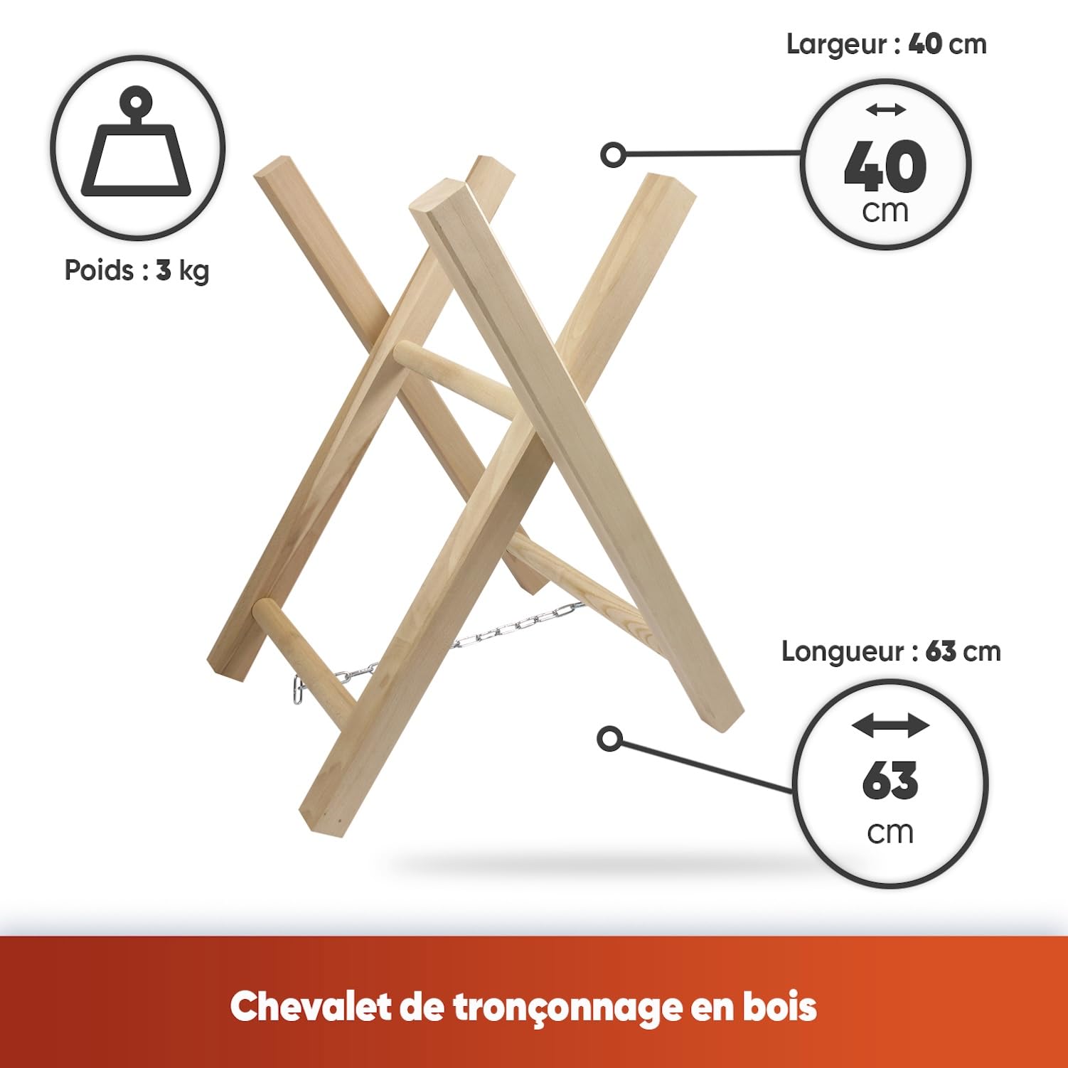UNIVERSEL - Chevalet De Tronçonnage En Bois De Hêtre/Frêne - 2 Trétaux Pour Sciage Et Coupe De Bûche - Longeur 63 cm - Largeur 40 cm - Hauteur 54 cm