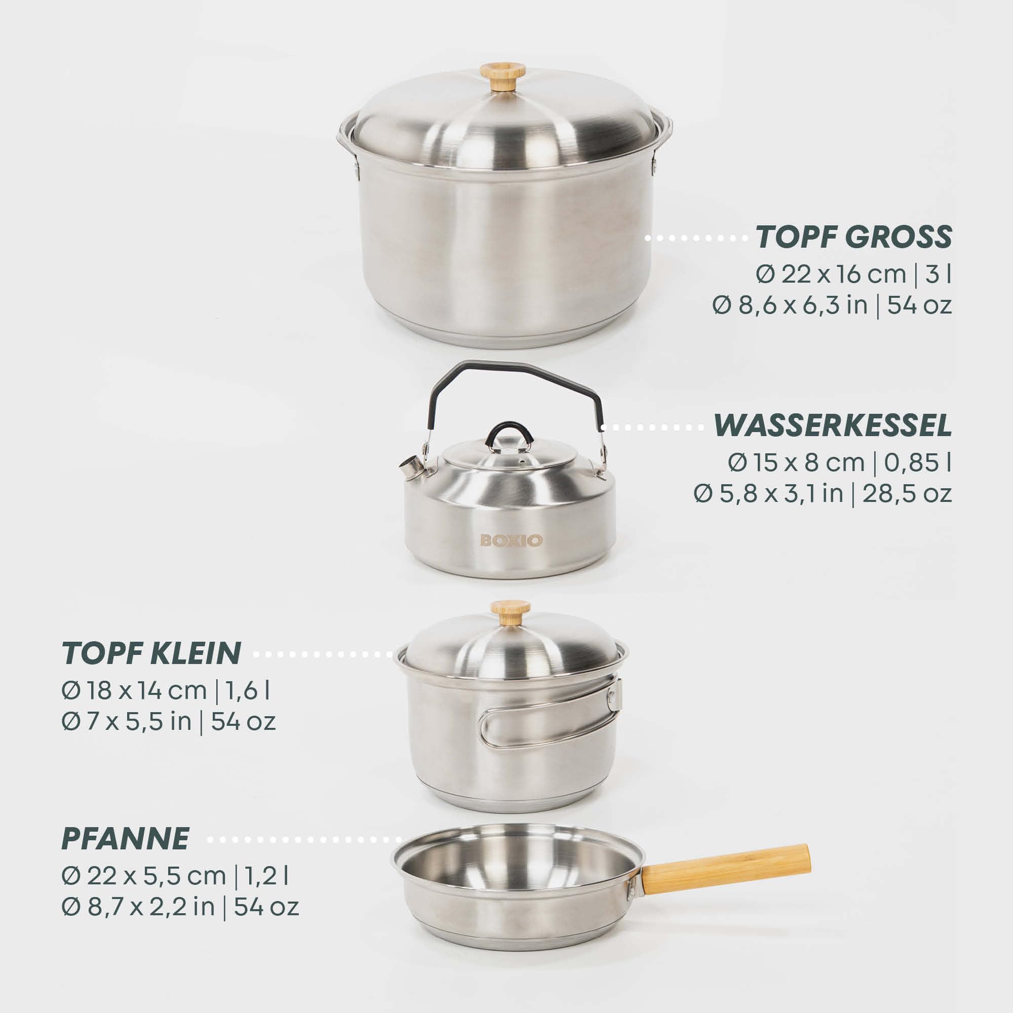 BOXIO - COOK Plus: zestaw startowy kuchenki kempingowej z miejscem do przechowywania, osłoną przeciwwietrzną i kompletem garnków kempingowych, kuchenka gazowa na kartusze do kempingu, outdooru