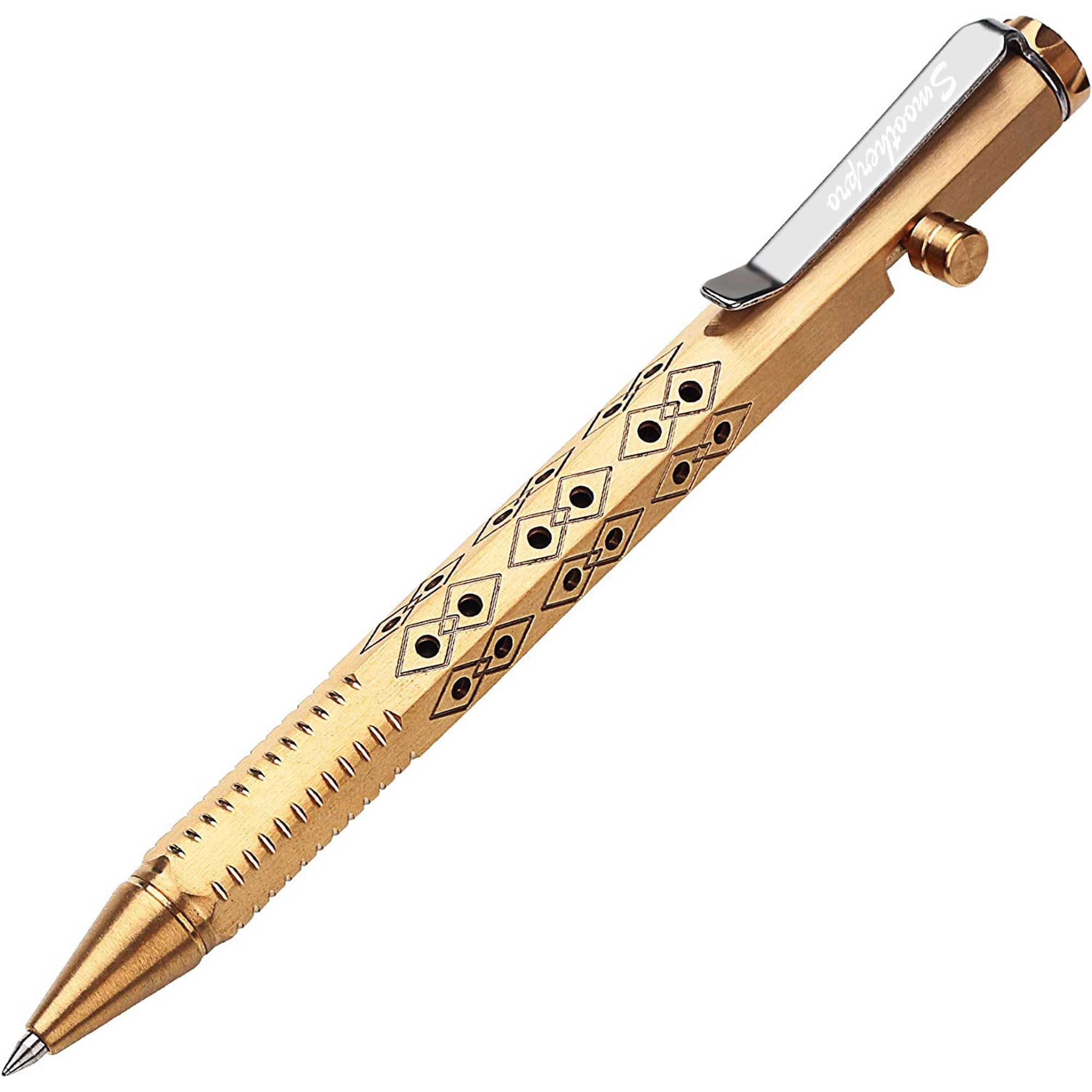 SMOOTHERPRO Penna A Sfera In Ottone Massiccio Con Clip Acciaio - Compatibile Ricariche Pentel 0,5mm - Colore Blu, Mod. SG02U