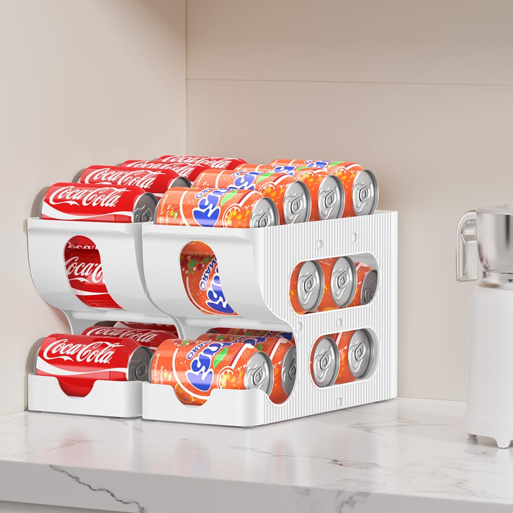 Organizador de latas de soda para despensa/refrigerador, dispensador automático de latas, almacenamiento, soporte, contenedor para refrigerador, organizador de bebidas para refrigerador, paquete de 2 8