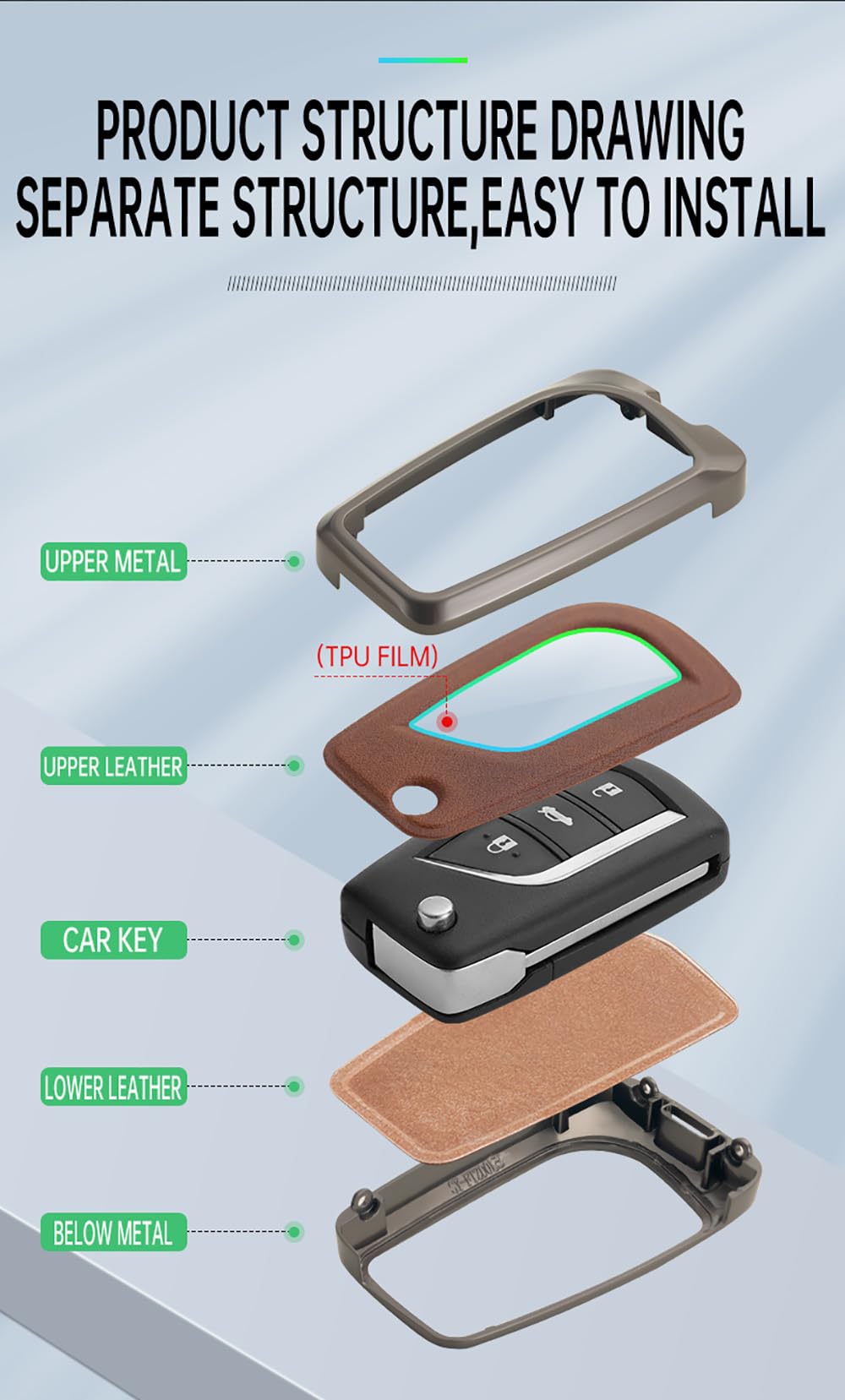 HIBEYO Custodia Intelligente per Chiave dell'auto, Adatta per Toyota Prius Camry Corolla C-HR RAV4 Prado Avalon Land Cruiser con 4 Tasti, Colore Nero