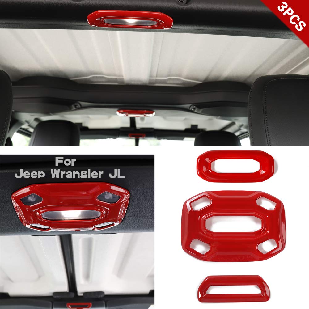 3PCs Car Front Middle Rear Reading Light Panel Cover Decor Trim for 2018-2020 Jeep Wrangler JL JLU (Red)