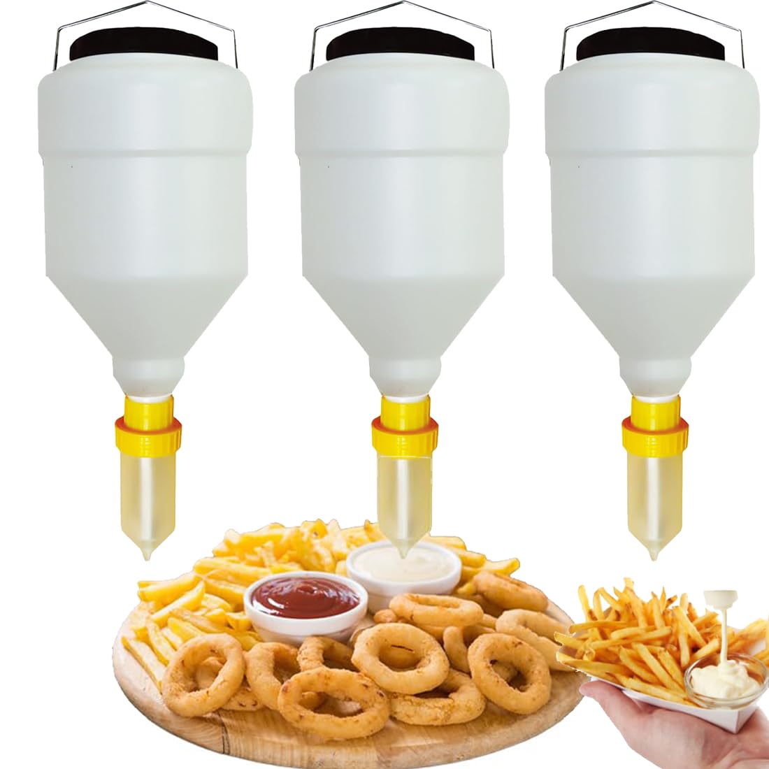 ZHJOPP Sauce Dispenser, Refillable Squeeze Bottle with Leak Proof Design, Plastic Condiment Dispenser for Mustard, Ketchup (Round 3PCS x 3.5L)