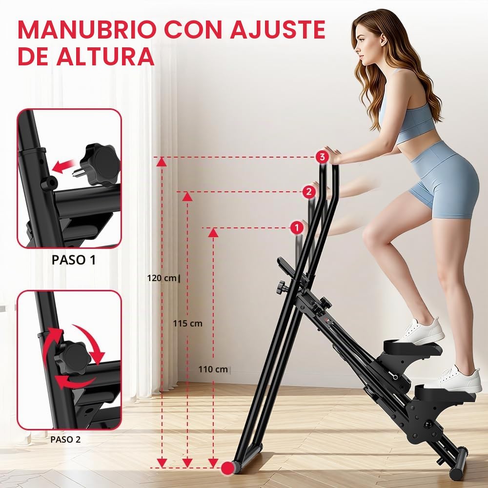 Máquina de escaleras para gimnasio en casa, escalador vertical plegable con ajuste de altura de 3 niveles, capacidad de carga de 150 kg, dispositivo cardiovascular, pantalla LCD
