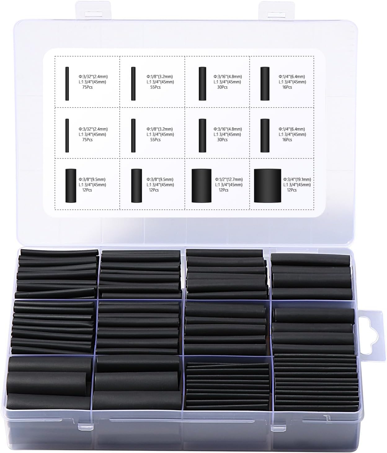 Vinabo 400 piezas 3:1 tubo termorretráctil de doble pared, kit de envoltura termorretráctil impermeable, revestimiento adhesivo, kit de tubo de cable termocontraíble de aislamiento eléctrico (Negro)