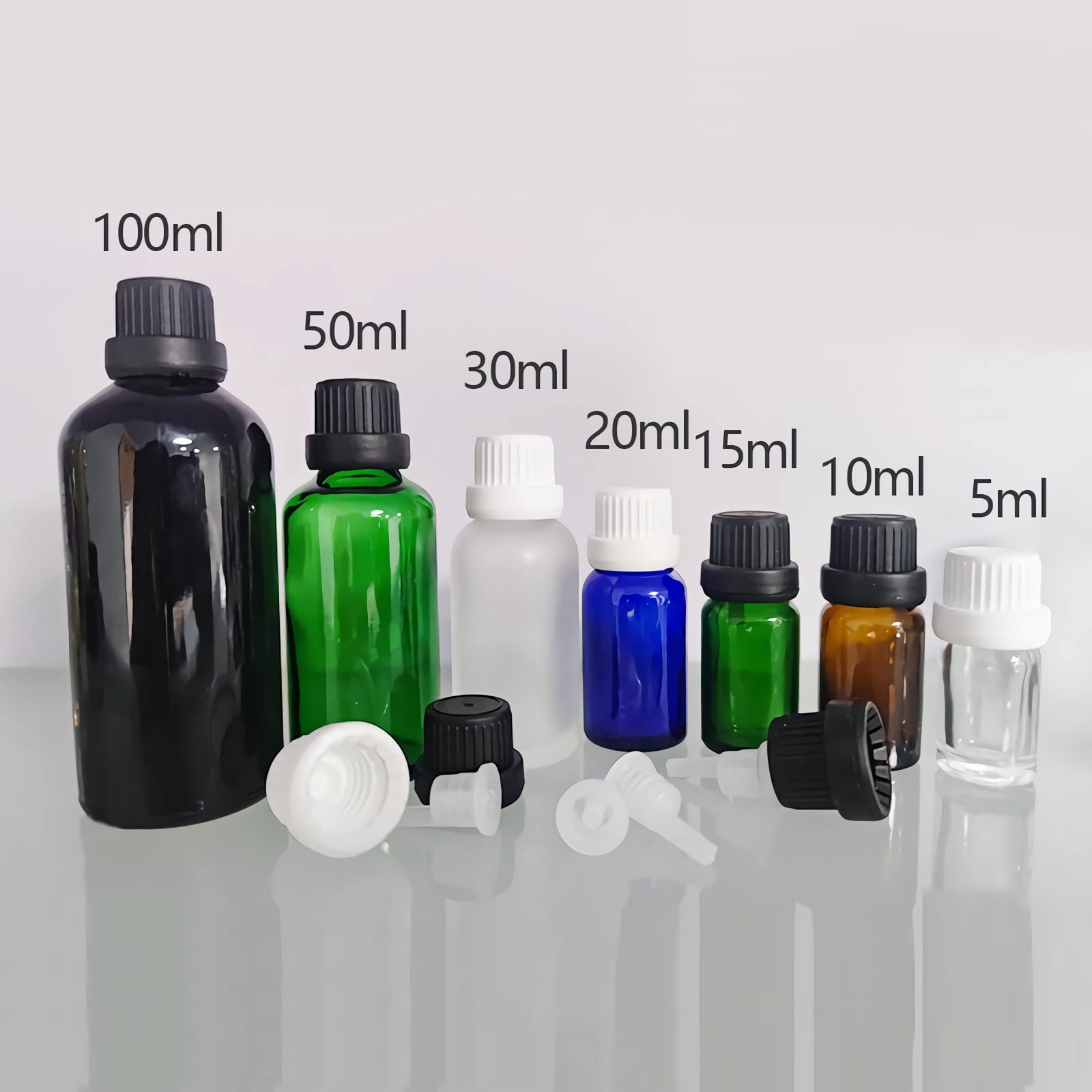 24 Piezas 100ml Botella de Cristal Azul con Tapón Cuentagotas Negro con Obturador, Frasco de Vidrio con Tapón a Rosca a Prueba de Manipulaciones para Cosmético, Aromaterapia, Viajes