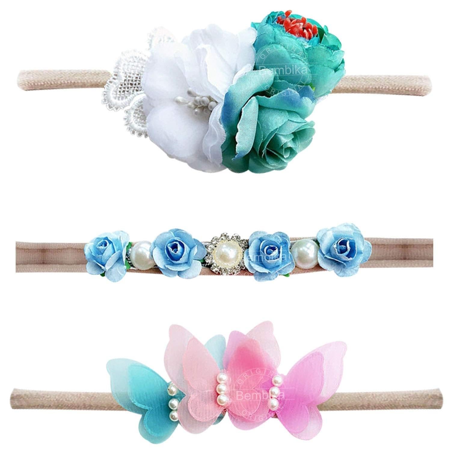 bembika BEMBIKA’s Baby Headband The Ultimate Hairband For Baby Girl Kids’ Elastic Headbands Girls Head Band and Hair Accessories- Blue Floral Set of 3-picture-9