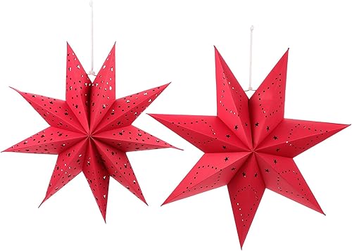 HOMSFOU 2 unids Navidad papel estrella linterna pantalla 3D papel estrella colgante decoración estrella luz linterna de papel Navidad fiesta