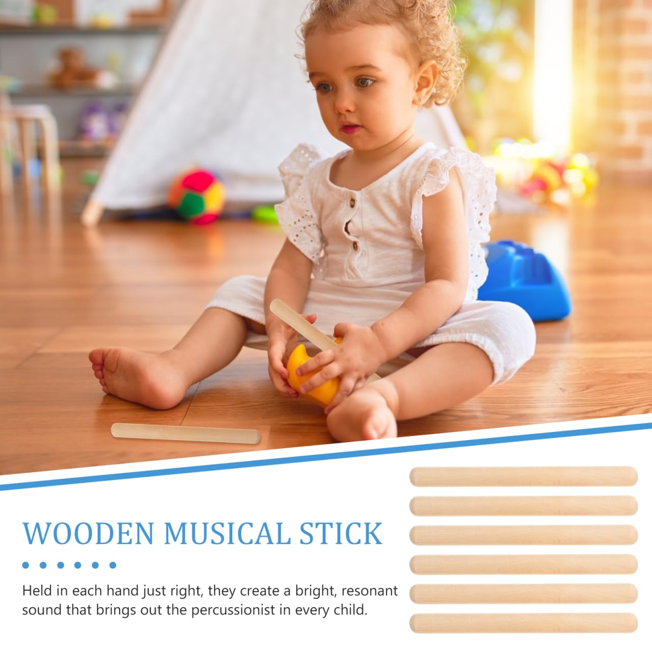 Vaguelly 6 Stück Klanghölzer Rhythmusstöcke Set Klangholz Instrument Holz Klangstäbe für Schlagzeug Bands Musikunterricht 20cm