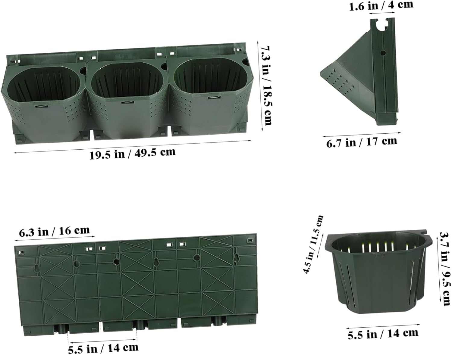 Vertical Wall Planter with Pots Stackable Design for Space Saving Durable Outdoor Garden Container for Balconies Yards and Patios Green