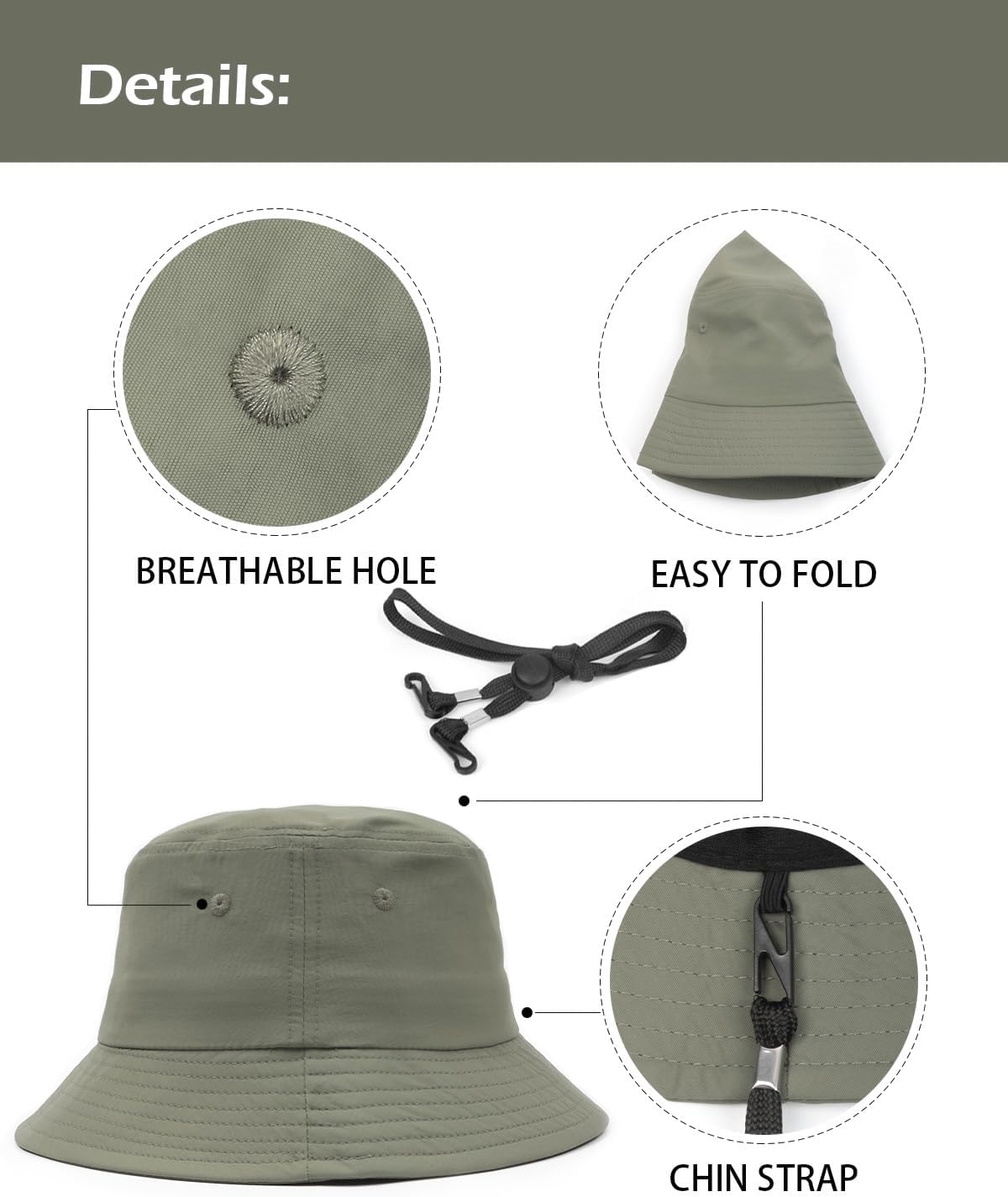 XXL XL L Bucket Hat For Big Heads,M S Quick-Dry Travel Sun Hat With Chin Strap,Lightweight Summer Fisherman Hat Packable - Image 2