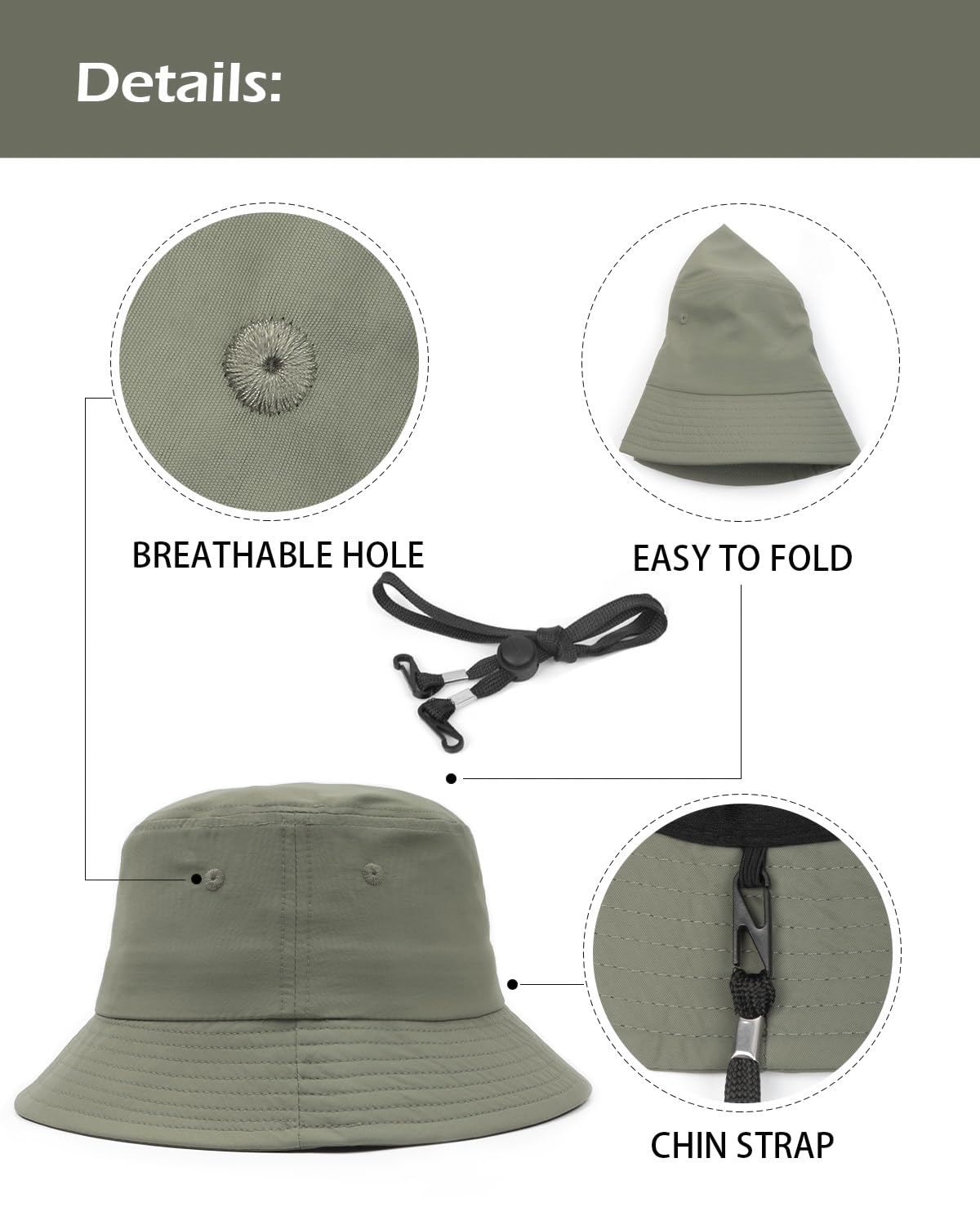 Feng Shui， L/XL/XX-Große schnell trocknende Eimerhüte, großer UV/UPF 50-Angelhut, übergroßer Sonnenschutz, Leichter Sommer-Outdoor-Wanderhut