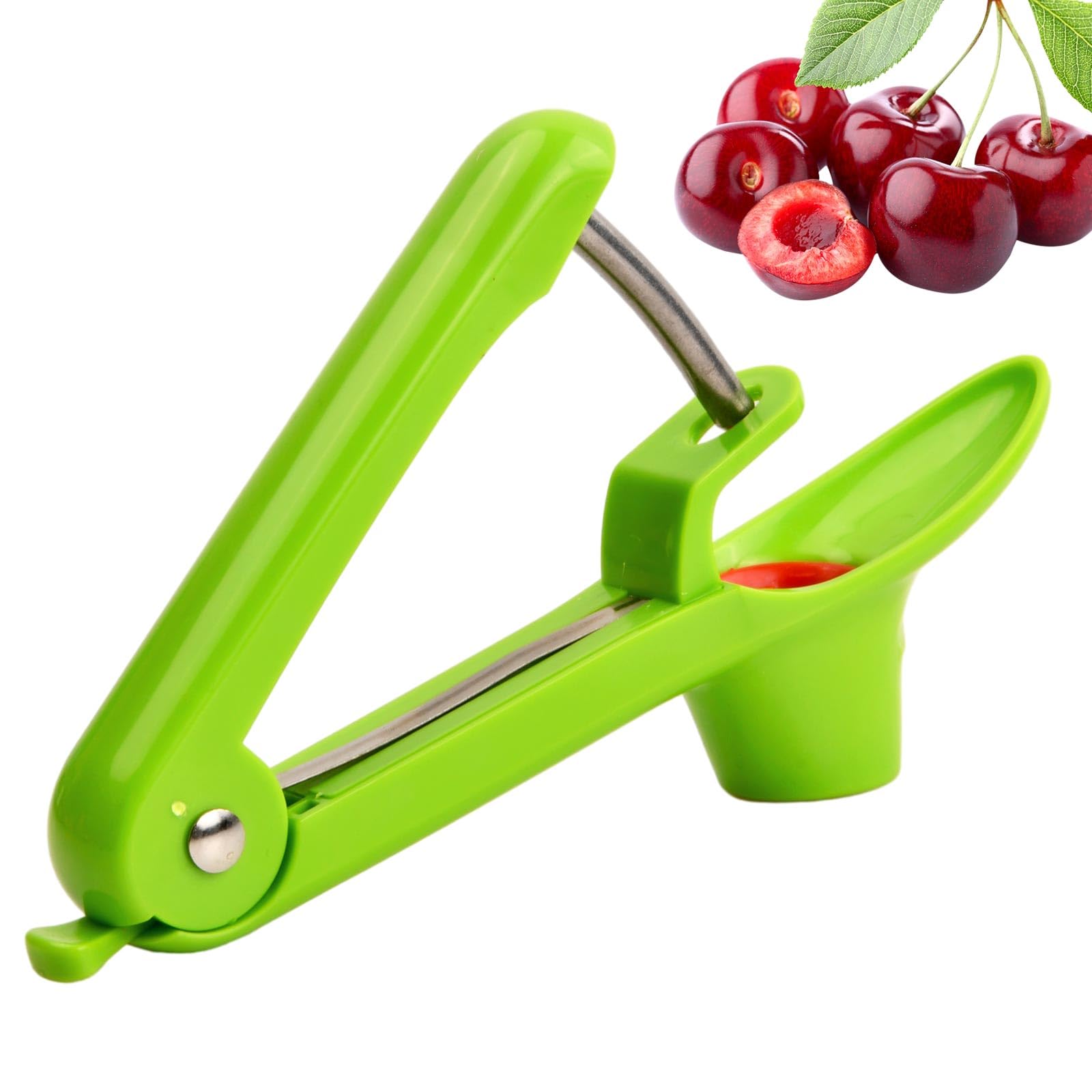 Deshuesador de Cerezas, Herramienta para Quitar Hoyos de Cereza, Cerezo Removedor, Deshuesador de Aceitunas, Herramienta para Picar Cerezas, para Uso con Una Sola Mano (Verde)