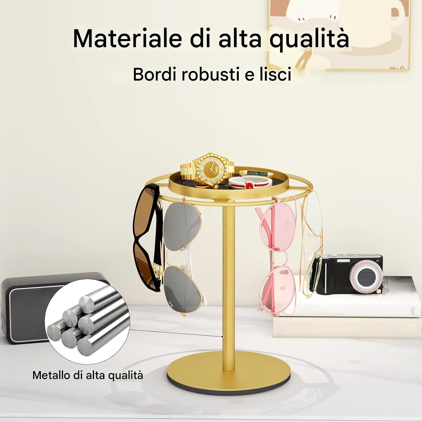 Generico Supporto Porta Occhiali Girevole a 360 Gradi - Organizer per da Sole in Acciaio Inossidabile con Vassoio | Espositore per Occhiali da Tavolo, Comodino, Decorazioni per la casa, Desktop