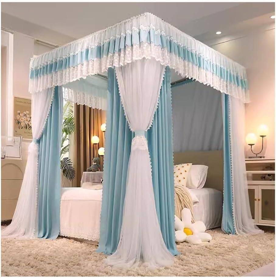 Bed Canopy Mosquito Net Decorative Bed Curtain for Girl's Princess Bedroom with Metal Support (Blue a)
