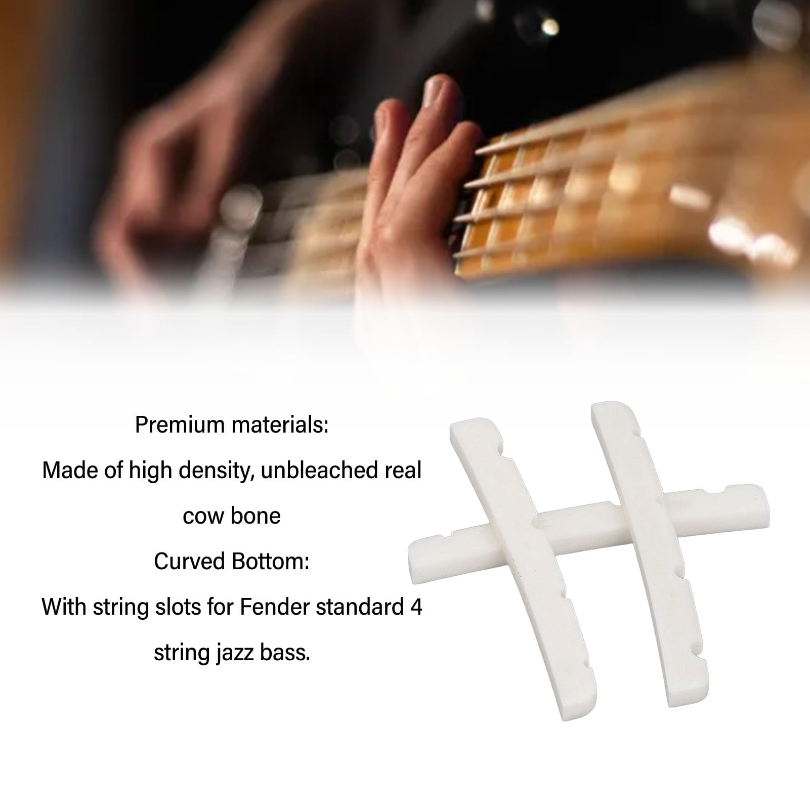 3Pcs Standard Jazz Bass Nut Replacement, Bone Bass Nut Curved Bottom Slotted 4 String for Enhanced Tone Quality and Performance