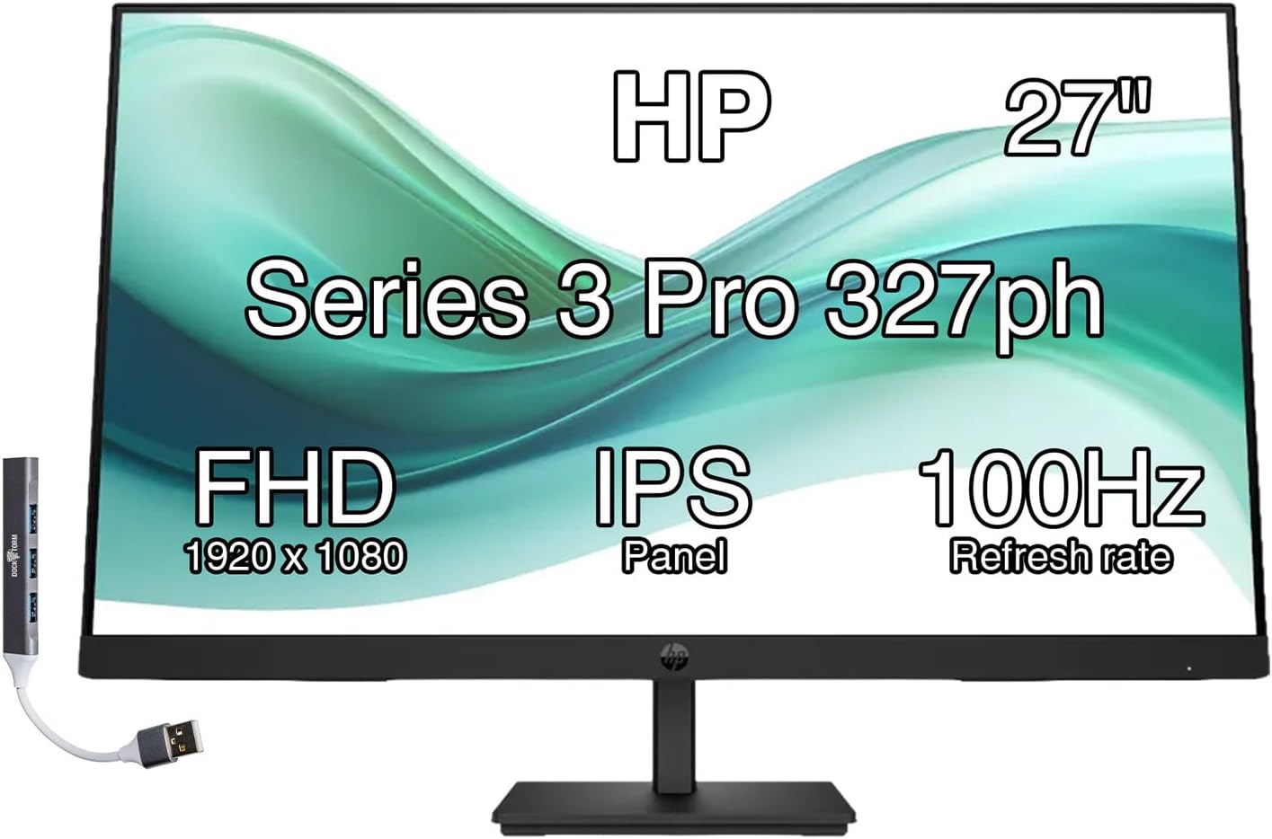 HP Series 3 Pro 327ph 27" FHD IPS Monitor w/5ms Response Time, Built-in 2x2W Speakers, Height Adjustable, Anti-Glare, Flicker Free, VESA Mount (100mm), HDMI & Dockztorm USB Port Expander (B0CG8UT#ABA)