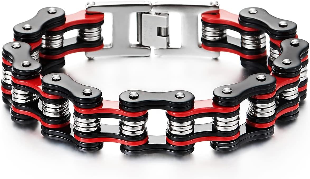 COOLSTEELANDBEYOND Stainless Steel Biker Bracelet for Men, Masculine Motorcycle Chain Style, Bike Link High Polished
