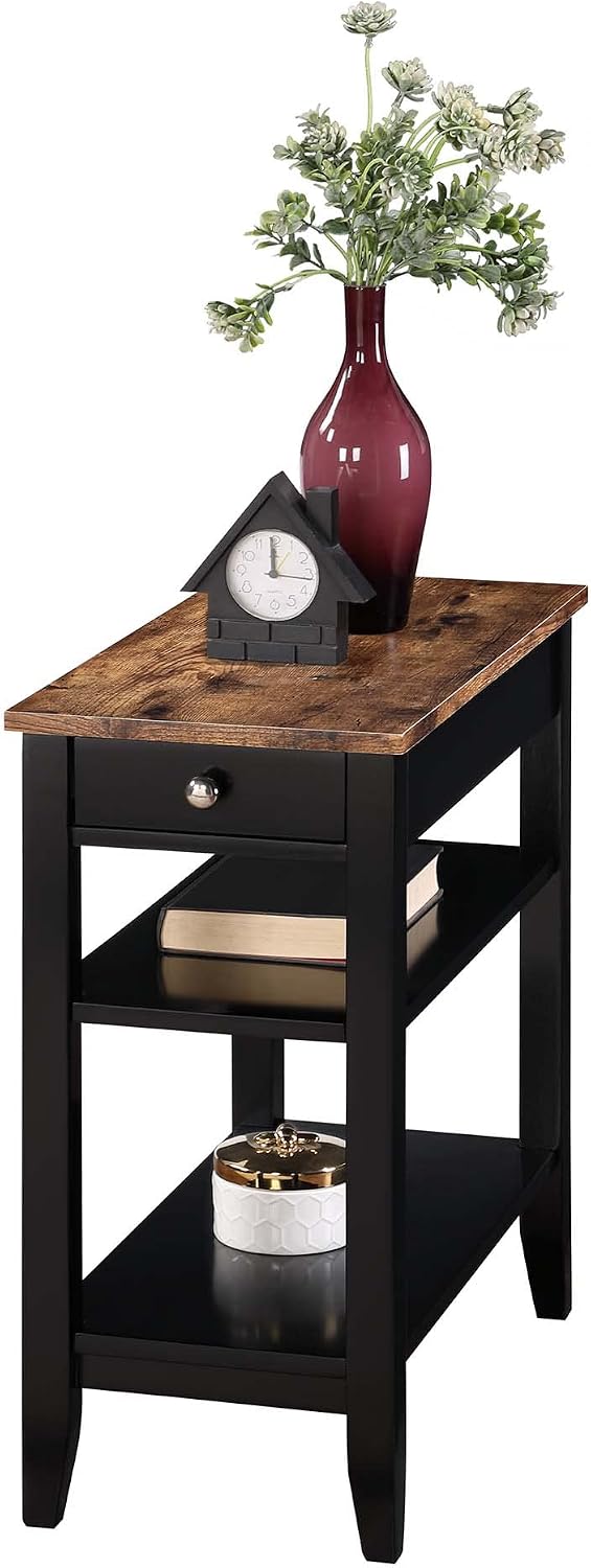 Convenience Concepts American Heritage Chairside End Table with Drawer 23.5" - Classic Living Room Table with Storage Shelf, Bedroom Nightstand, Barnwood