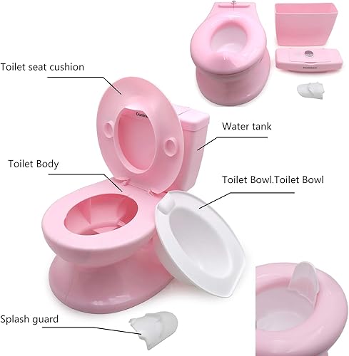 Vista 3 de HTTMT - Inodoro clásico portátil rosa realista para niños pequeños con sonido de descarga para silla de bebé asiento infantil [P/N: ET-BABY004-PINK]