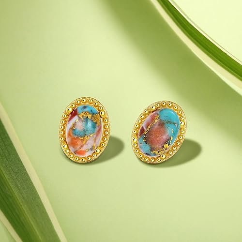 Miniatura 5 de Phyonio Women's Turquoise Necklaces Stud Earrings, 14K Gold Plated Mother of Pearl Heart Necklace 925 Sterling Silver Irregular Rose Quartz Pendant