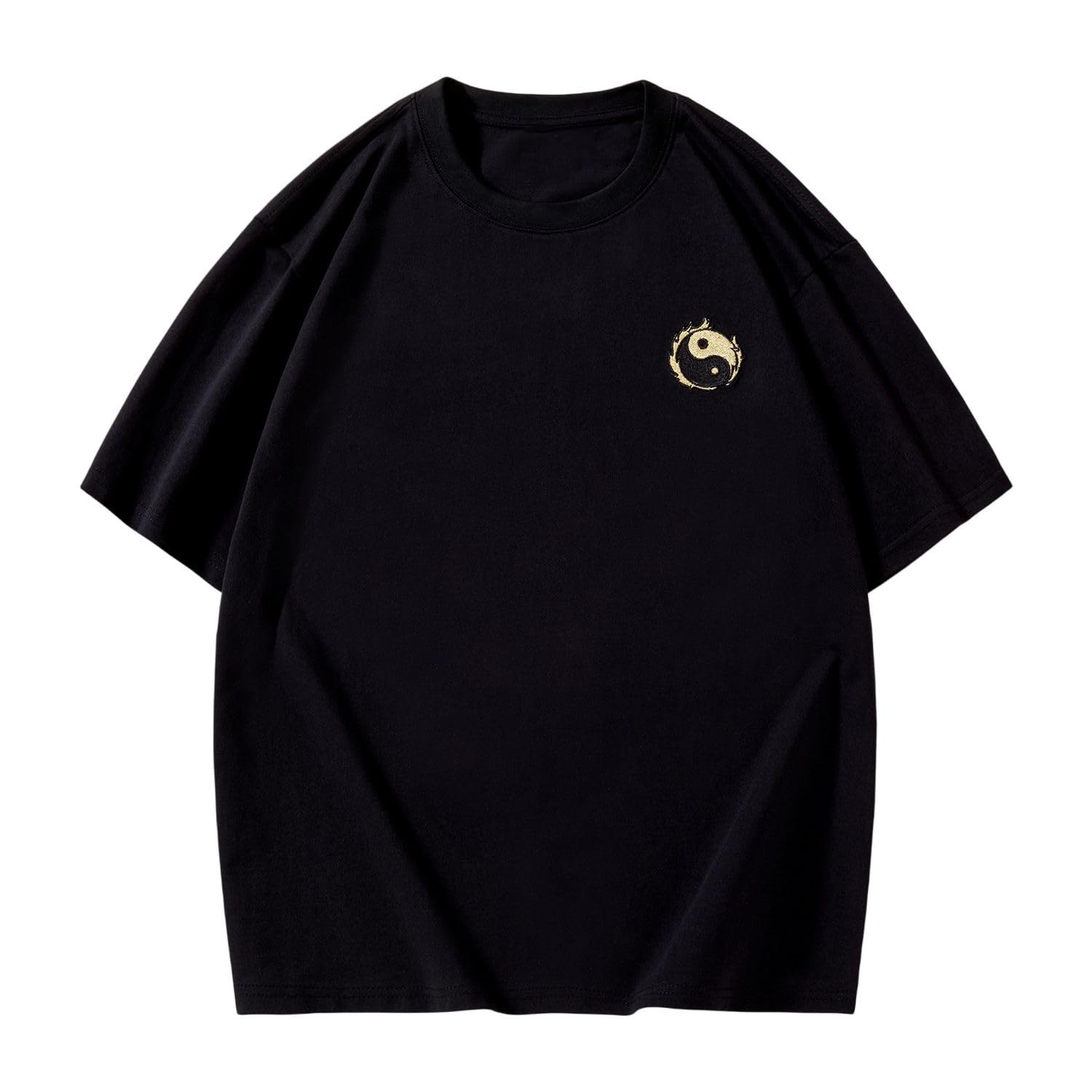 Męski bawełniany t-shirt z okrągłym dekoltem, haft smoka, luźny krój, chiński styl, top rekreacyjny