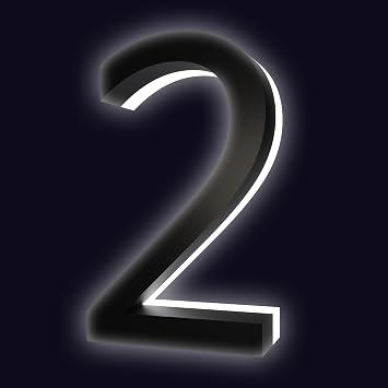 6 Inch Backlit LED House Number for Outdoor Stainless Steel Flotation Home Address Number for Patio, Street, Durable Matte Black Finish, Waterproof Black-2, 6