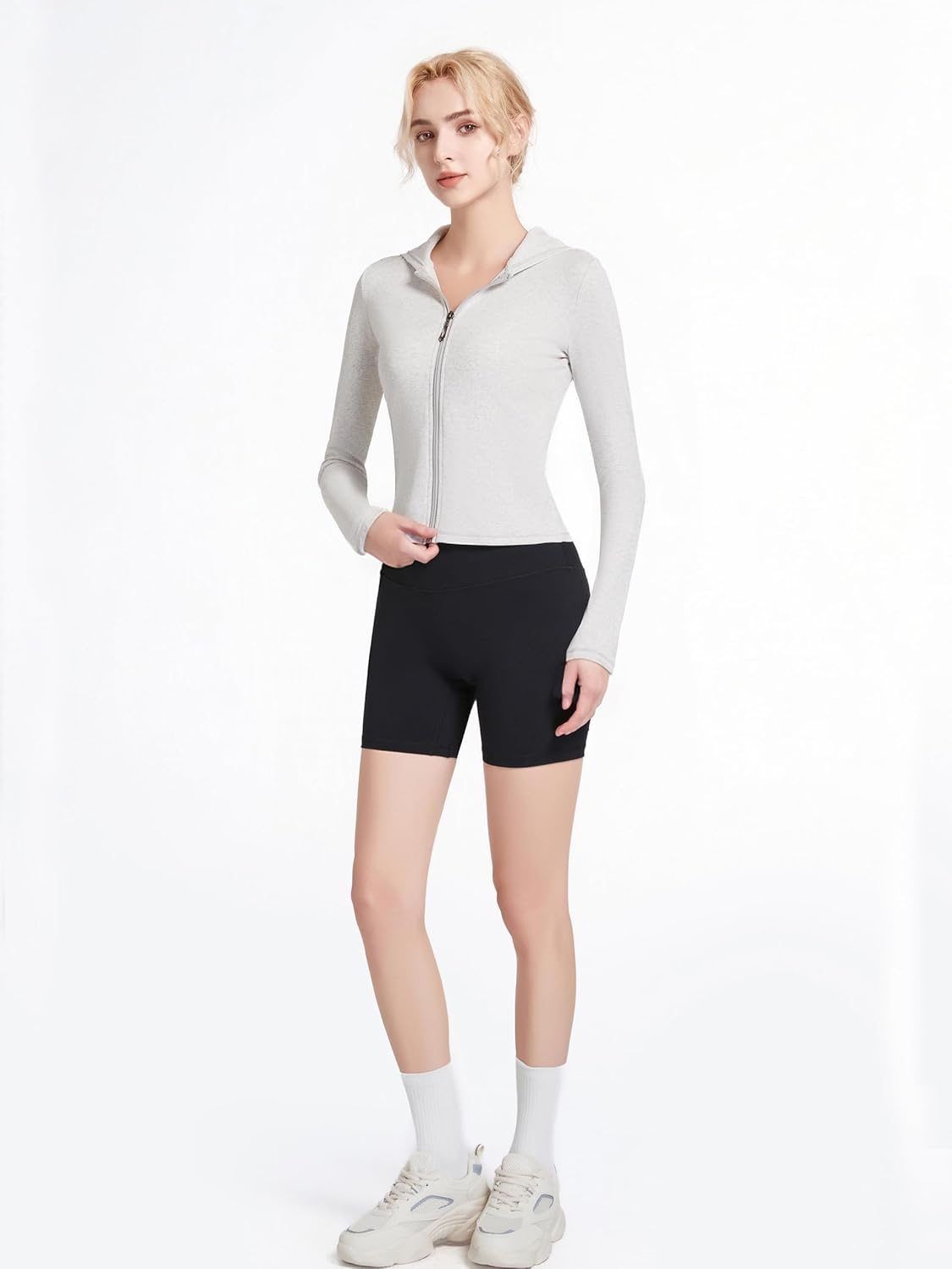 Ribbed Hoodies for Women Lightweight Full Zip Up Jackets Long Sleeves Tops Fitted Cropped Sweatshirt - Image 5