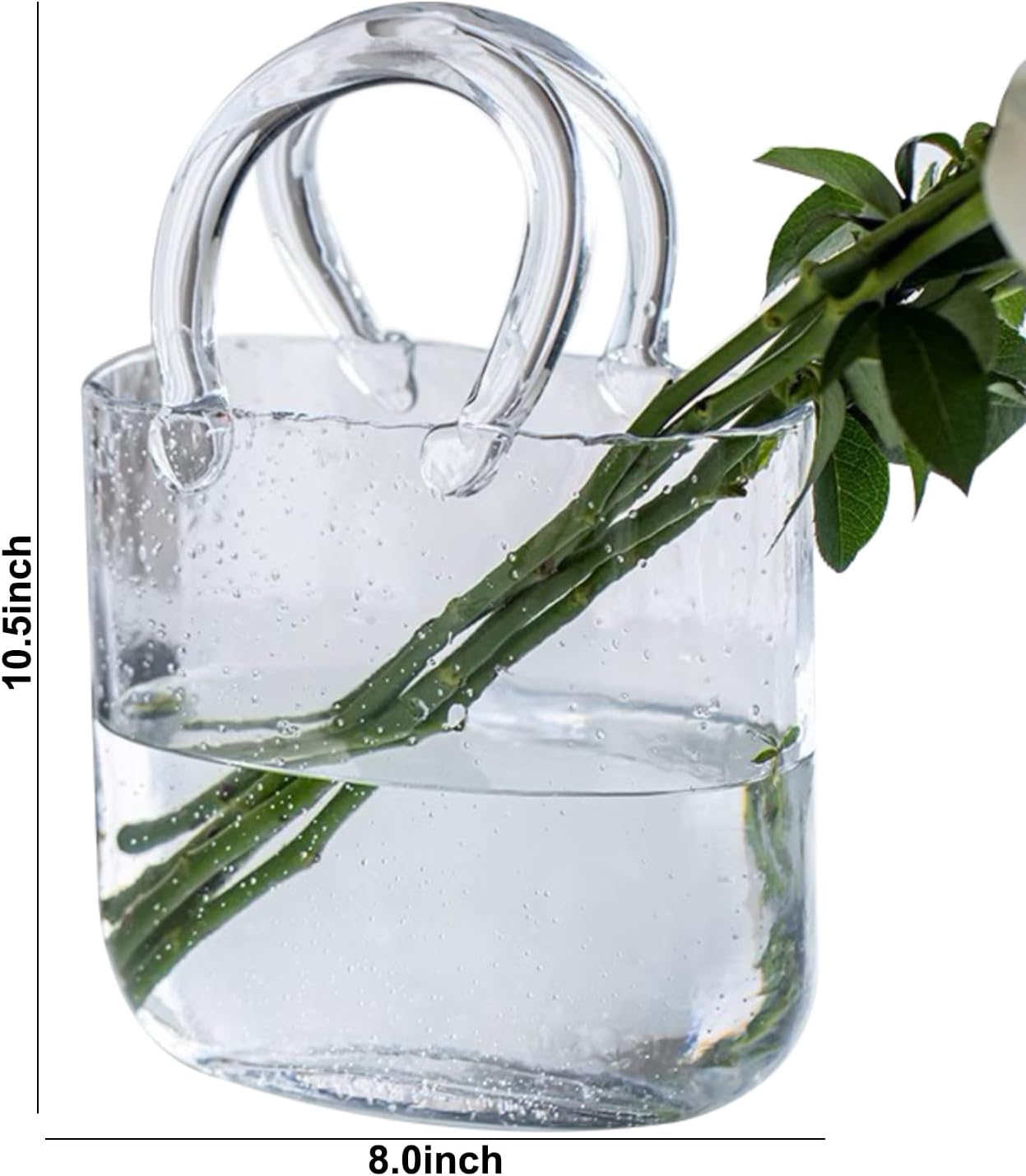 Glass Vase with Elegant Purse Design Clear Bag Glass Vase Glass Purse Vase with Handle and Bubbles Unique Flower Vase for Home/Office/Garden/Wedding/Events Decorations